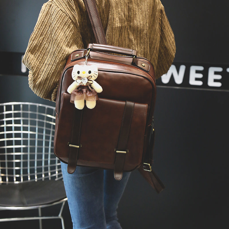 Women''s Bag Retro British Backpack Student Schoolbag Pu Campus