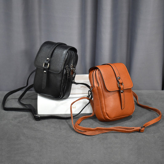 First Layer Cowhide Diagonal Bag Women Mobile Phone Bag